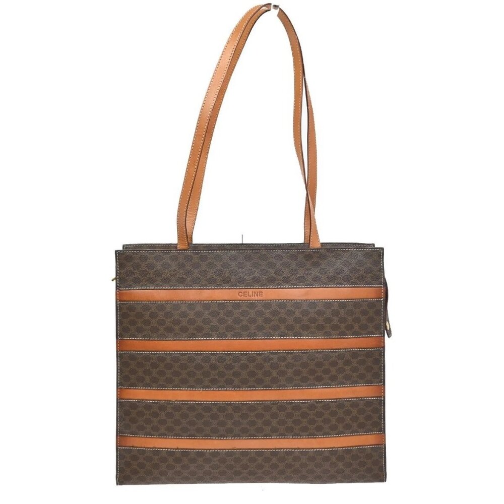 CELINE Macadam Pattern Shoulder Tote Bag PVC Leather Brown Gold Italy 69KC468